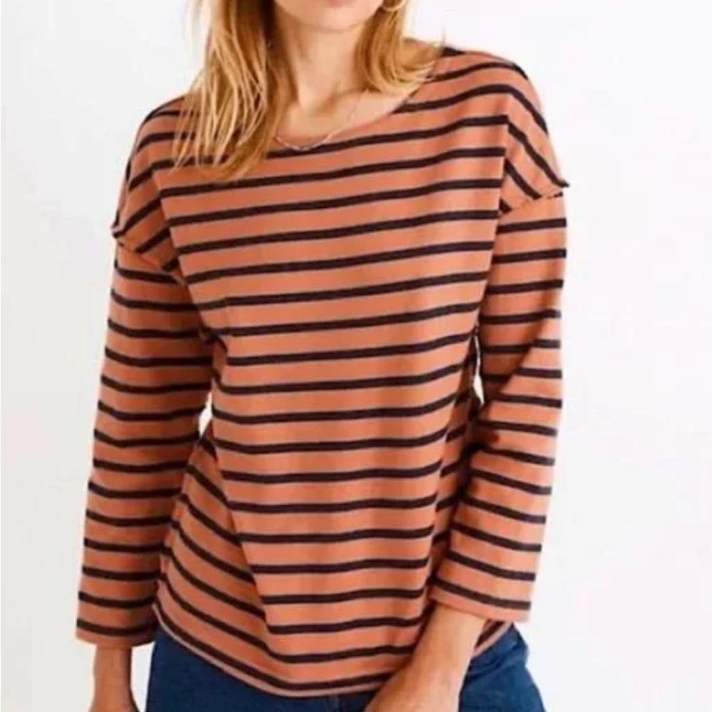 Madewell Women's Long Sleeve Striped Top - Rust and Navy